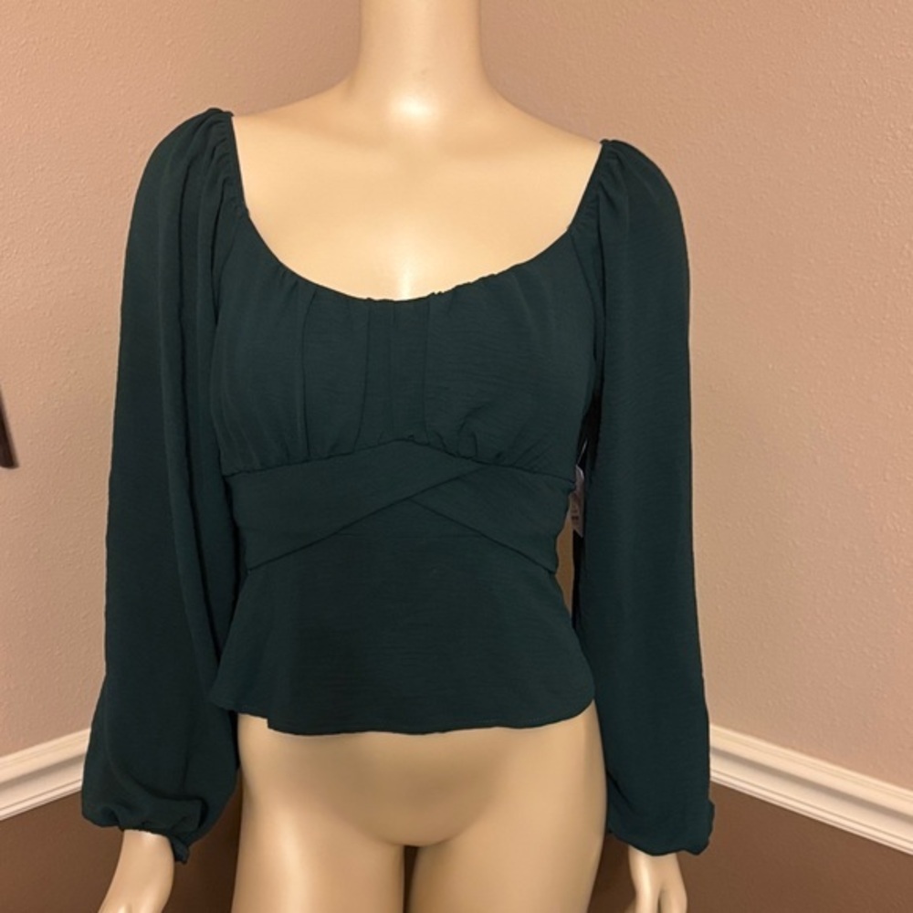 Altar'd State Forest Green Long Sleeve Blouse - Picture 1 of 4